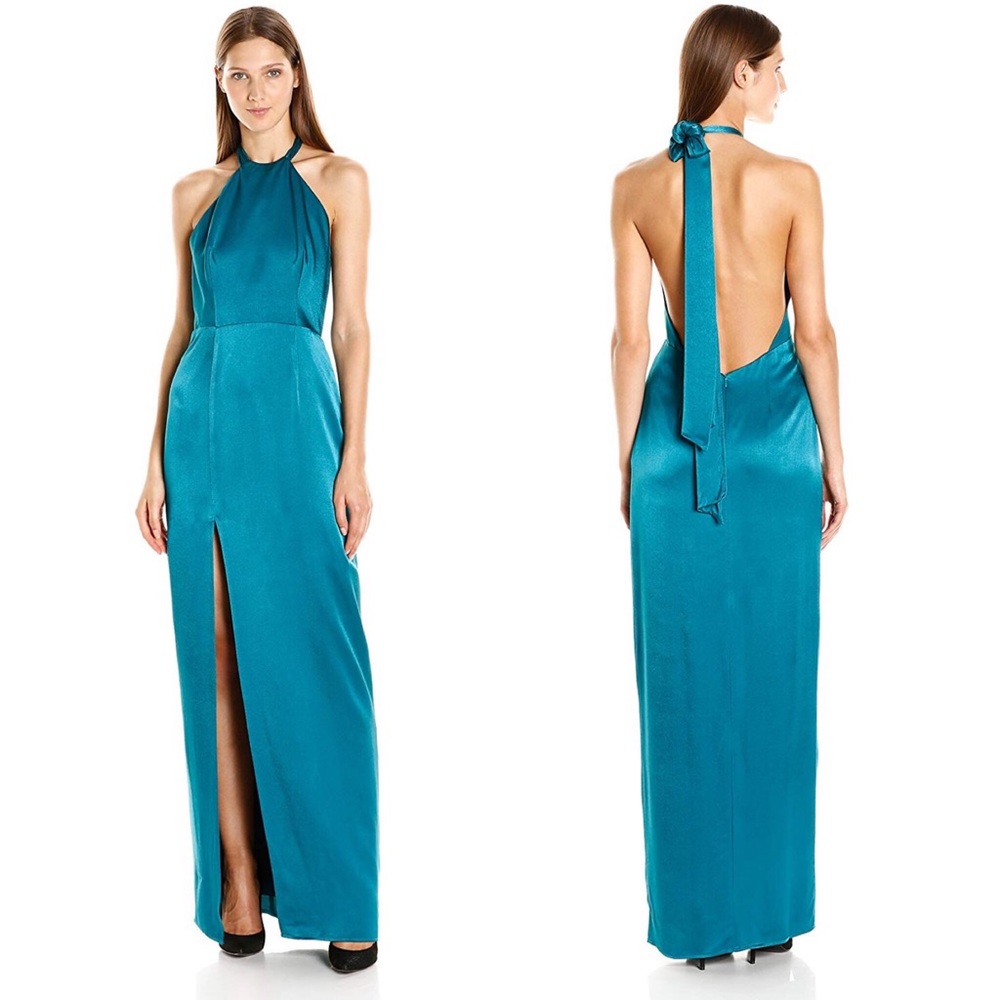 abs evening by allen schwartz green dress backless satin gown feature_Tulle